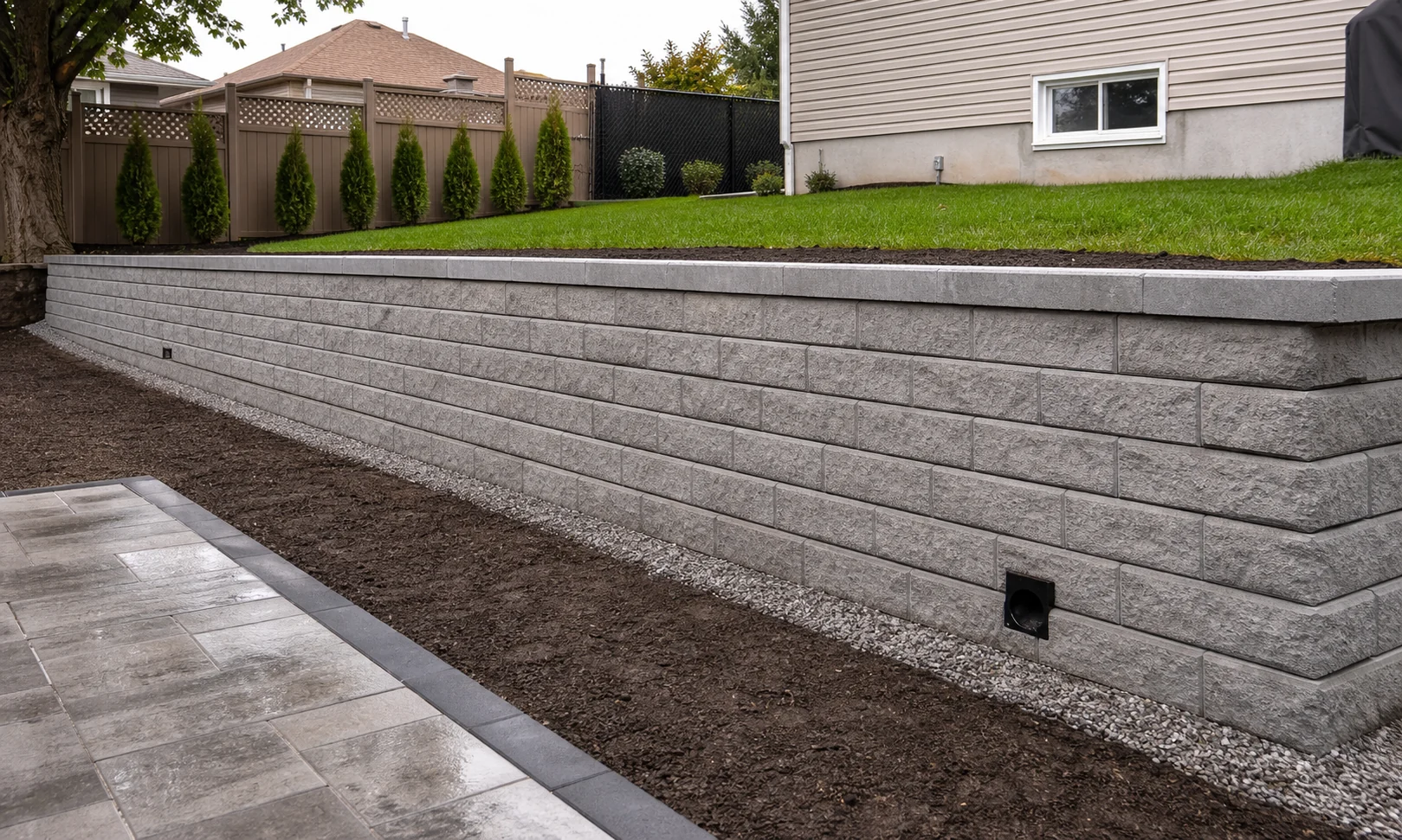Mur de soutènement avec drainage